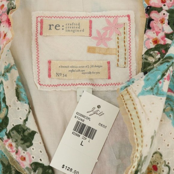 NWT J. Jill Re: Crafted Created Imagined Floral Eyelet Ribbon Trim Jacket - Picture 3 of 6